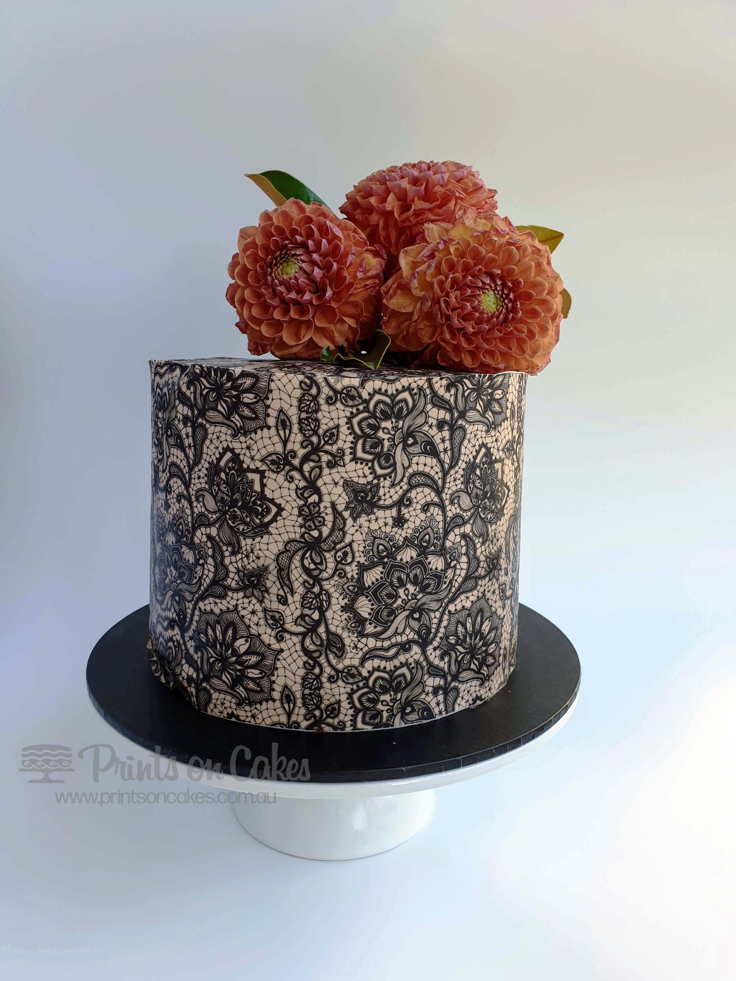 Lace Pattern with Flowers and Butterflies - Icing Cake Wrap Edible Cake Topper, Edible Cake Image, ,printsoncakes