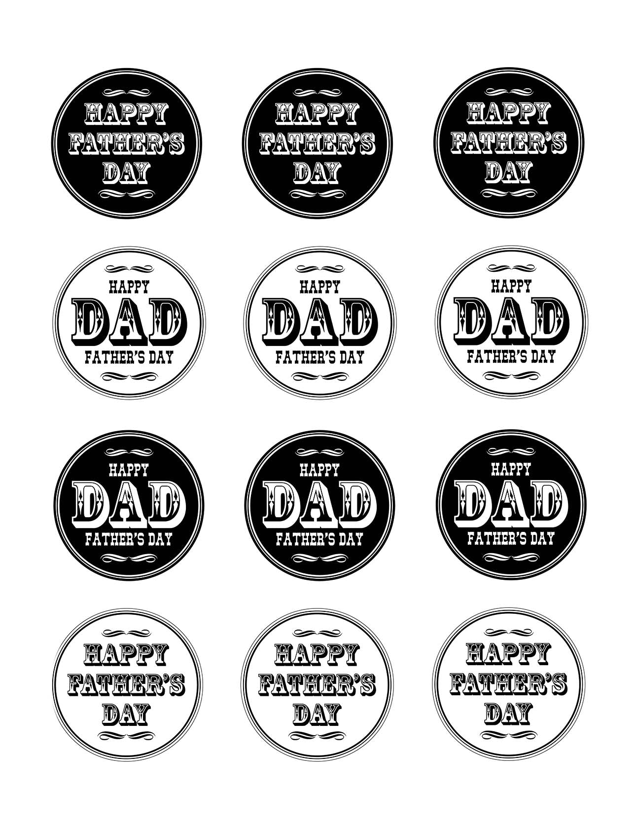 Happy Father's Day – 5cm (2inch) Cupcake Edible Image Sheet – 12 Per Sheet Edible Cake Topper, Edible Cake Image, ,printsoncakes