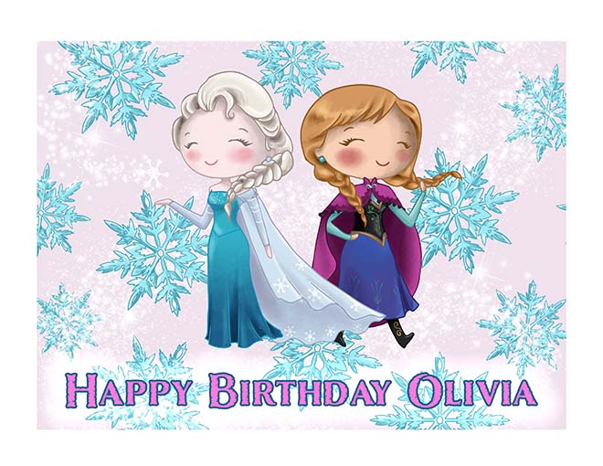 Elsa and Anna Frozen Inspired Pink Background - Custom Icing Image Edible Cake Topper, Edible Cake Image, ,printsoncakes