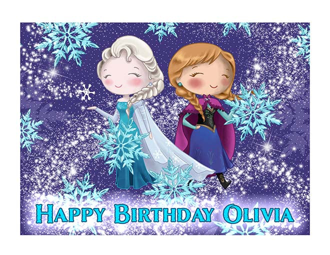 Elsa and Anna Frozen Inspired Blue Background - Custom Icing Image Edible Cake Topper, Edible Cake Image, ,printsoncakes
