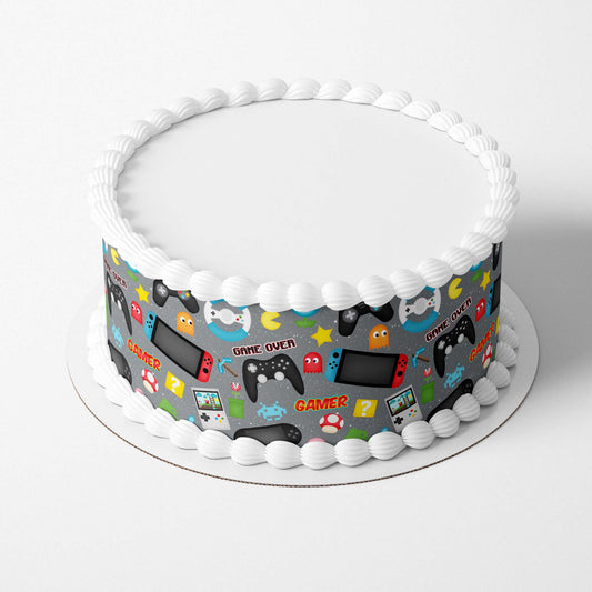 Add this Video Gam edible icing print on Cake, cupcakes or sweet treats. A perfect way to help celebrate any video gamer's big day!