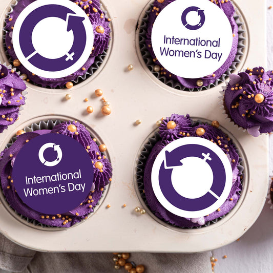 ake action to drive gender parity. Decorate cupcakes or cookies for International Women's Day events with these eye-catching edible icing prints.    Perfect for Cupcakes, Cookies, muffins and Biscuits.