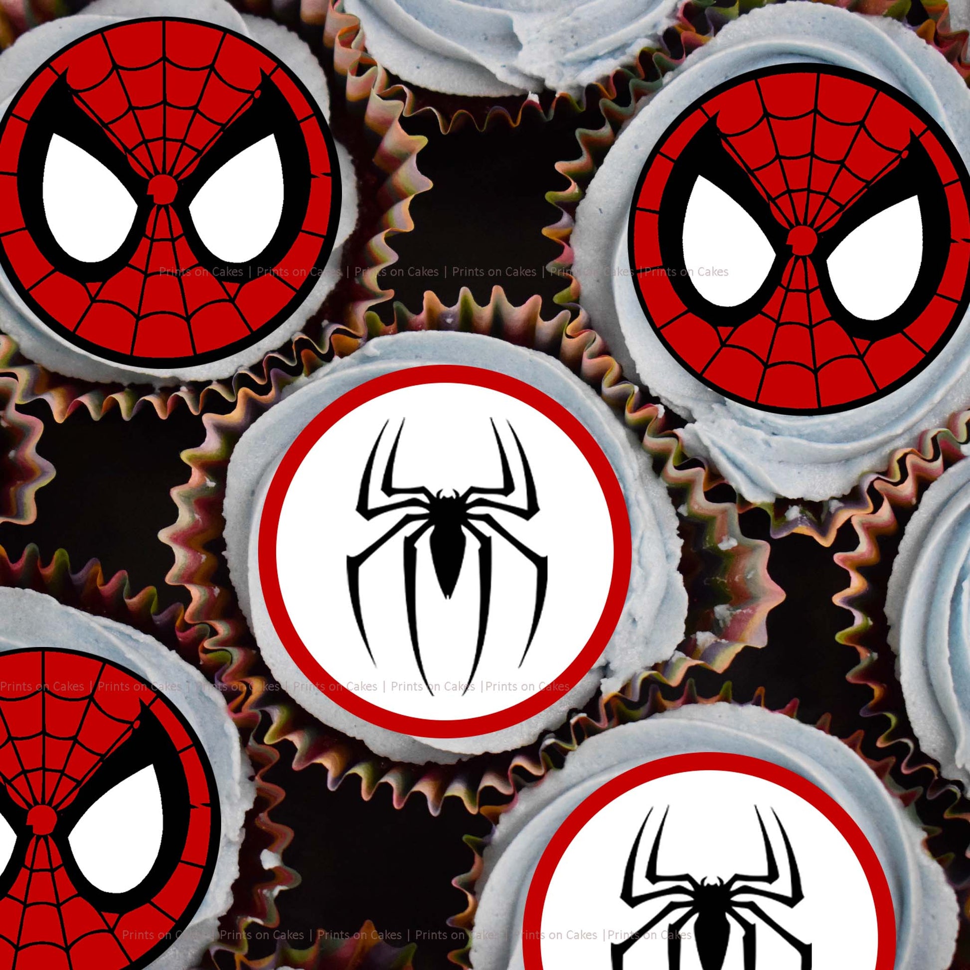Spiderman – 5cm (2 inch) Cupcake Icing Sheet – 15 Toppers Per Sheet Edible Cake Topper, Edible Cake Image, ,printsoncakes