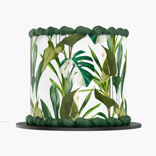 Add these beautiful tropical green leaves icing cake wrap on cakes or sweet treats. Perfect for birthdays, weddings, baby showers or any special event.