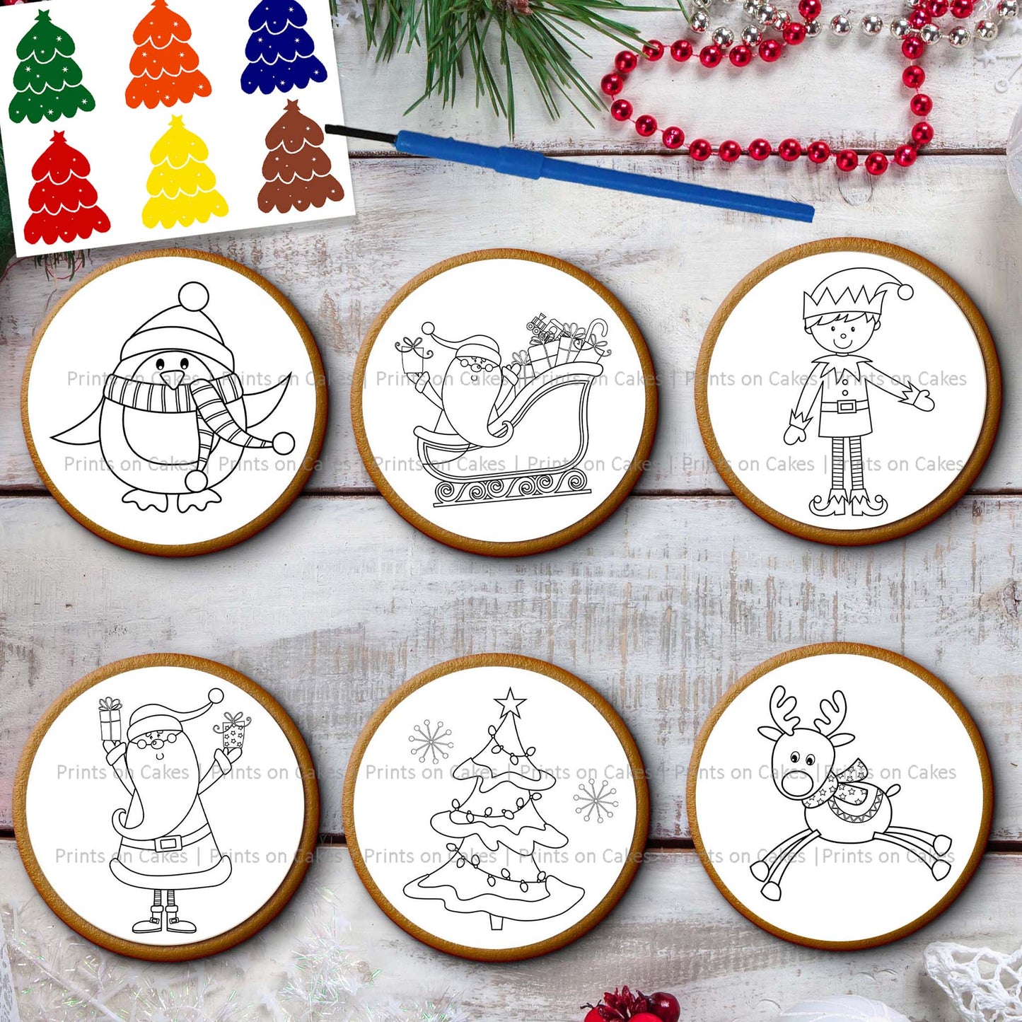Paint Your Own PYO Kit - Santa & Friends Edible Cake Topper, Edible Cake Image, ,printsoncakes