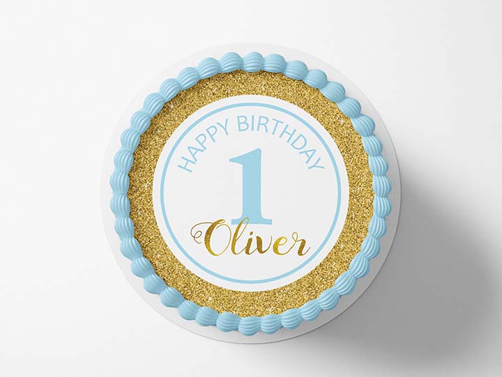 1st Birthday Blue & Gold - Edible Icing Image Edible Cake Topper, Edible Cake Image, ,printsoncakes