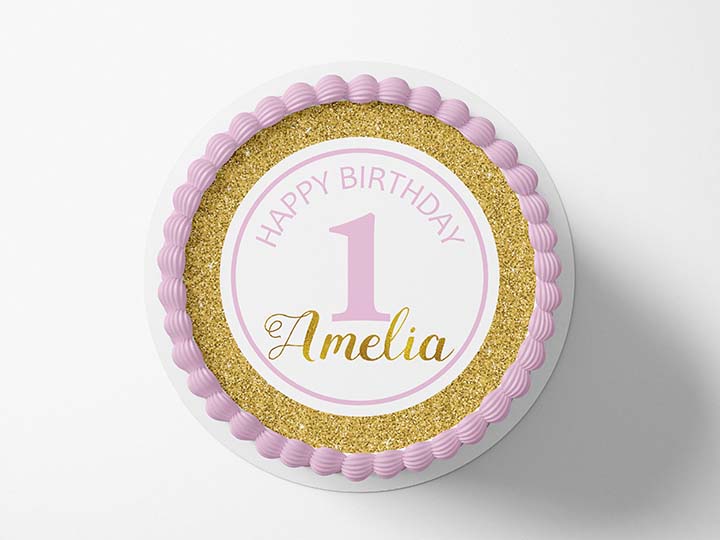 1st Birthday Pink & Gold - Edible Icing Image Edible Cake Topper, Edible Cake Image, ,printsoncakes