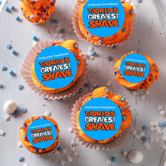 Decorate cupcakes or cookies for World's Greatest Shave fundraising campaign with these eye-catching edible icing prints.    Perfect for Cupcakes, Cookies, muffins and Biscuits.