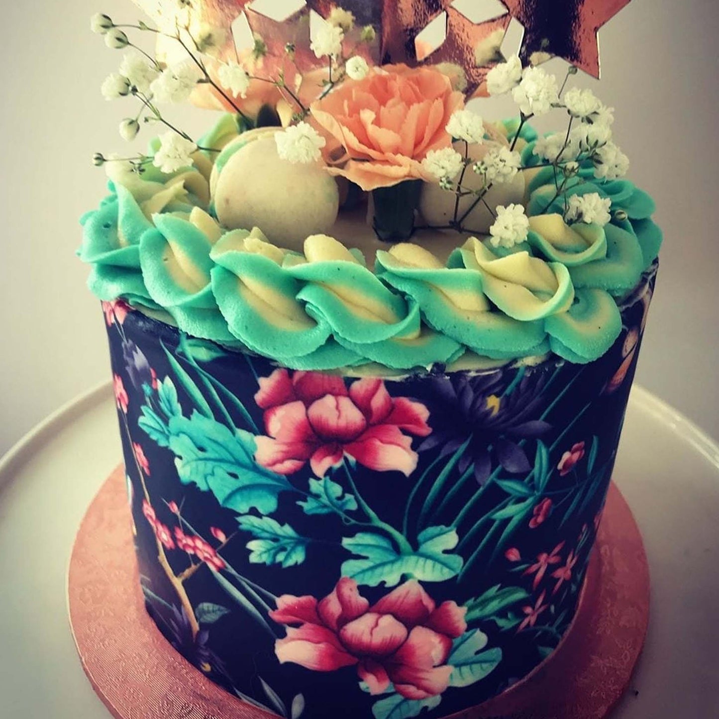Chinoiserie Floral - Icing Cake Wrap Edible Cake Topper, Edible Cake Image, ,printsoncakes