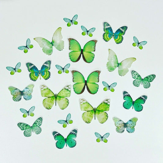 These wafer butterflies are simply magnificent and will make ordinary desserts extraordinary.  The pack contains 24 Green colour wafer butterflies, precut and ready to use.    They come in 3 sizes;