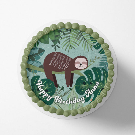 Add this cute Sloth sleep in the tropical jungle on cakes, cupcakes or any sweet treats. Perfect for a birthday or a special occasion.  Perfect for Cakes, Cupcakes, Cookies and Biscuits.