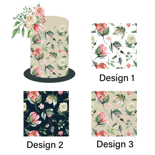 White-Cream & Pink Roses - Icing Cake Wrap Edible Cake Topper, Edible Cake Image, ,printsoncakes