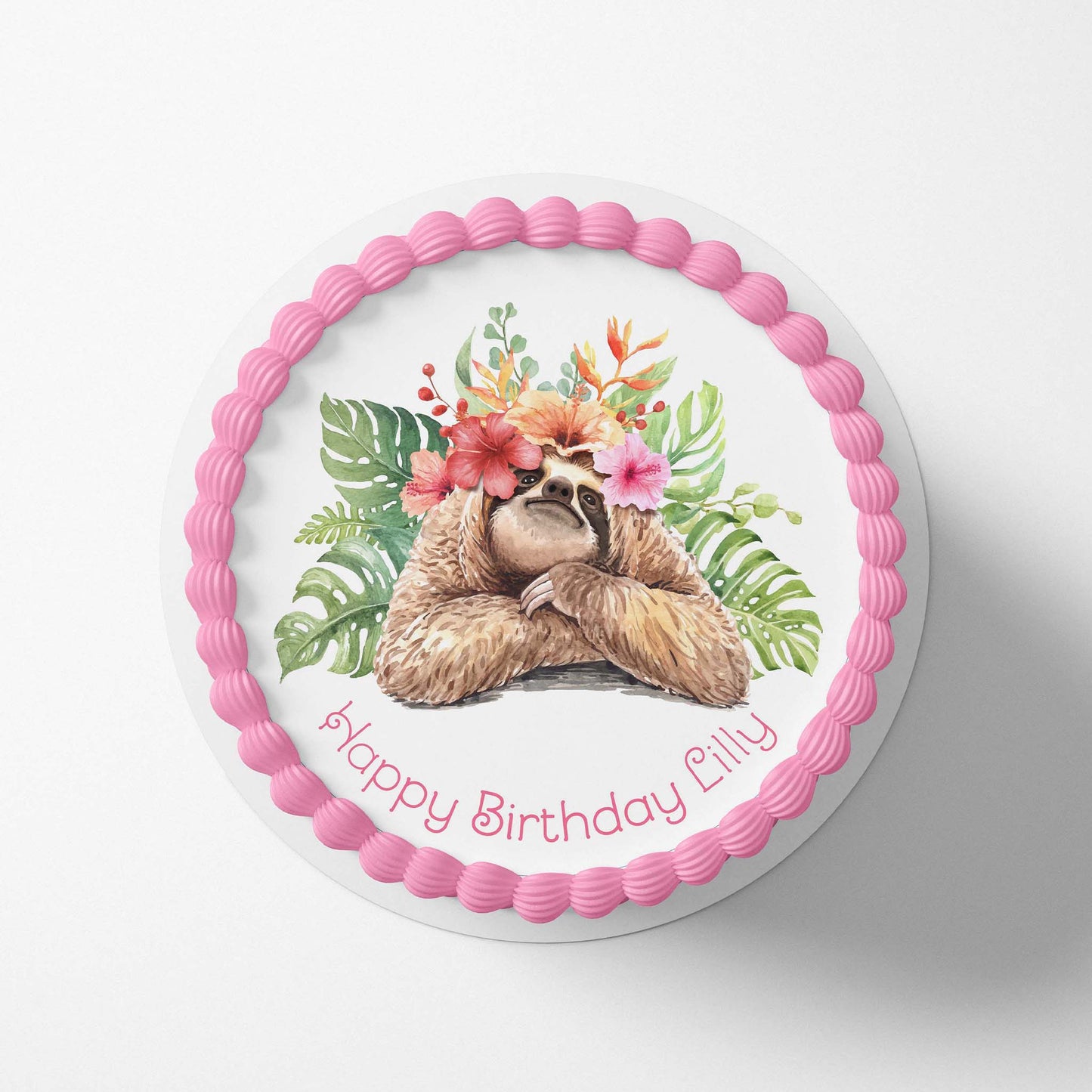Add this fun design of Sloth with tropical flowers to cakes, cupcakes or any sweet treats. Perfect for a birthday or a special occasion.
