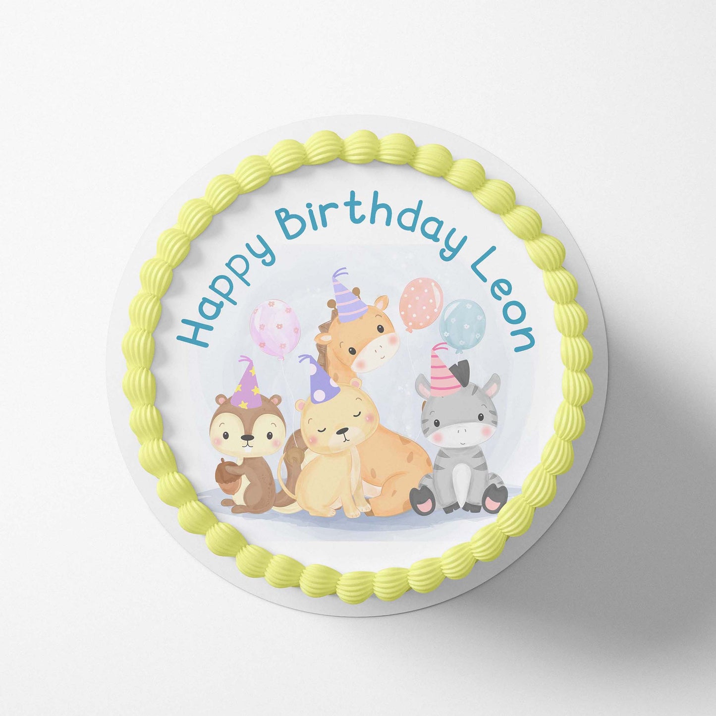 Cute Animals With Party Hats - Custom Edible Image toppers Edible Cake Topper, Edible Cake Image, Pre-designed edible icing image,printsoncakes