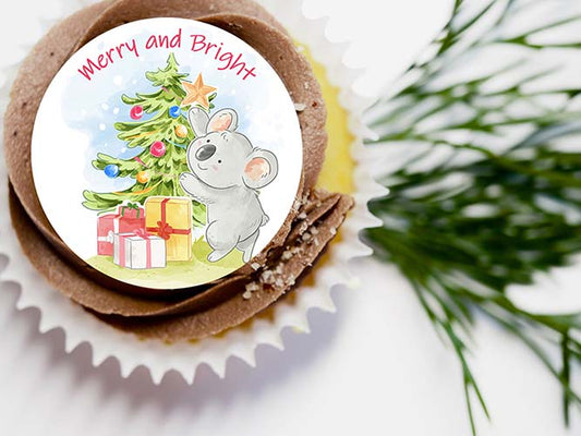 Koala Christmas – 5cm (2 inch) Cupcake Icing Sheet – 15 Toppers Per Sheet Edible Cake Topper, Edible Cake Image, ,printsoncakes