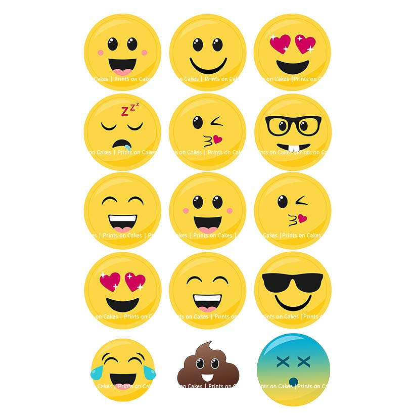 Emoji – 5cm (2 inch) Cupcake Icing Sheet – 15 Toppers Per Sheet Edible Cake Topper, Edible Cake Image, ,printsoncakes