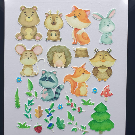 Add these adorable woodland Animals for your next celebration! These super cute animals are entirely edible. They are printed on premium icing sheets in vibrant edible ink colours and pre-cut for your convenience.   This set includes 26 cut-out edible icing image pieces, 9 woodland animals and 17 woodland elements. The tallest image is the fox measuring at 7 cm, and the rest prints at proportion. 
