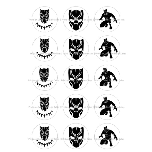 These Black Panther-inspired cupcake toppers are perfect for adding a custom touch to your Black Panther fans birthday party.   15 pre-cut circles with a diameter of 5 cm (2") each. 