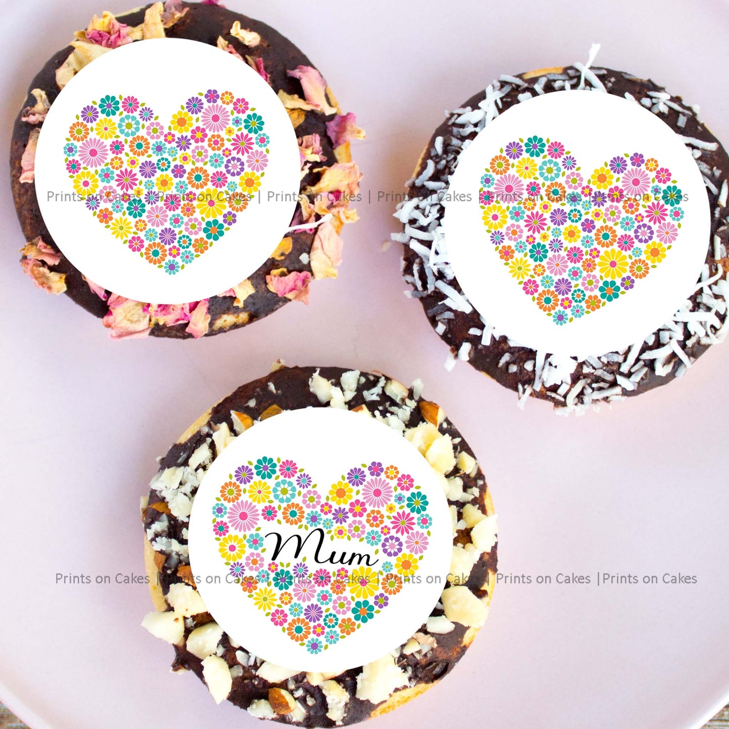 Mother's Day Floral Hearts - 5cm (2 inch) Cupcake Icing Sheet – 15 Toppers Per Sheet Edible Cake Topper, Edible Cake Image, ,printsoncakes